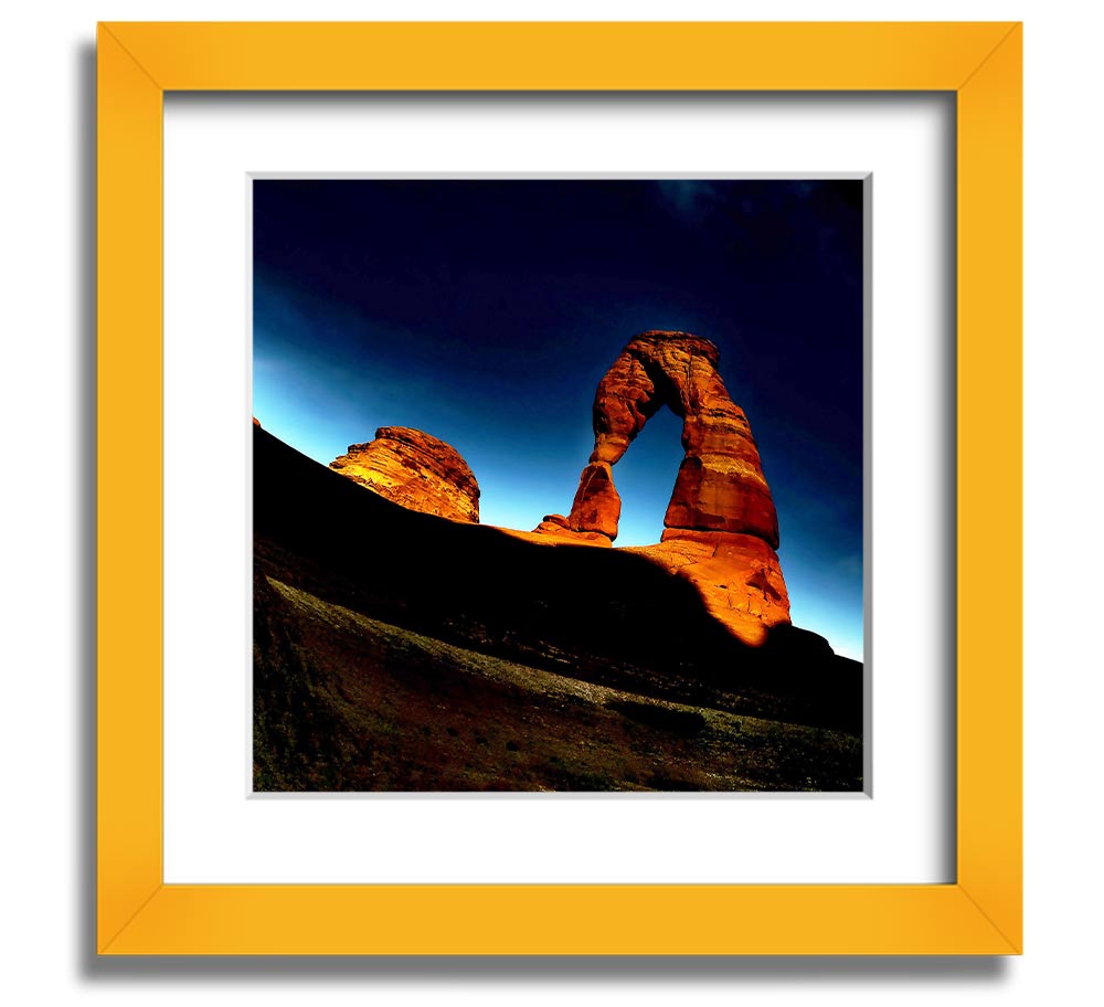 Arch Rock Night Square Framed Print showcasing a stunning night landscape, framed in a stylish color, ready to hang.
