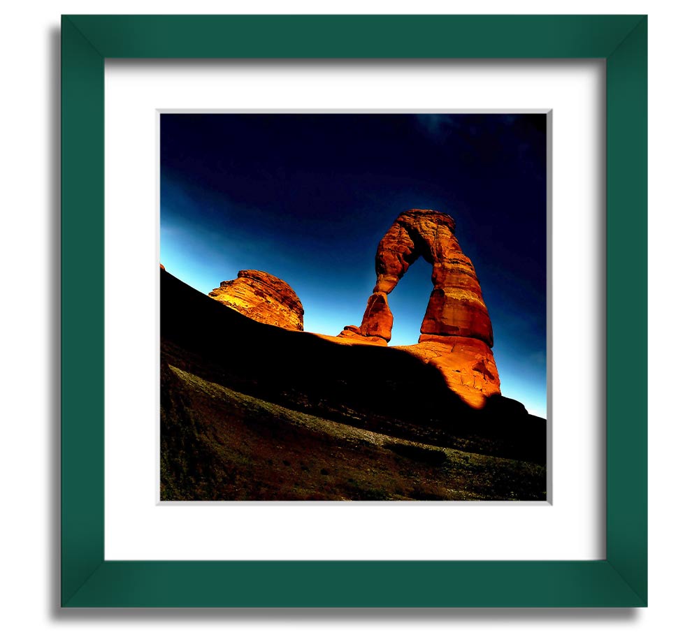 Arch Rock Night Square Framed Print showcasing a stunning night landscape, framed in a stylish color, ready to hang.