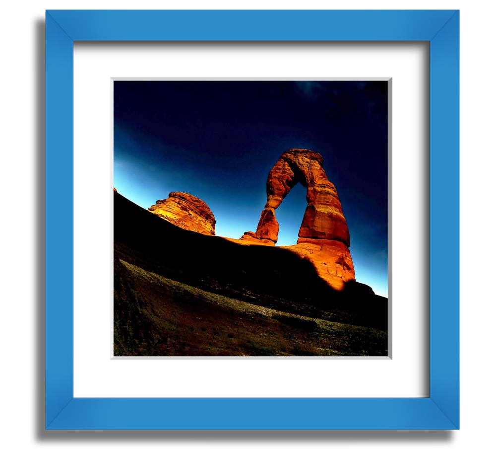 Arch Rock Night Square Framed Print showcasing a stunning night landscape, framed in a stylish color, ready to hang.