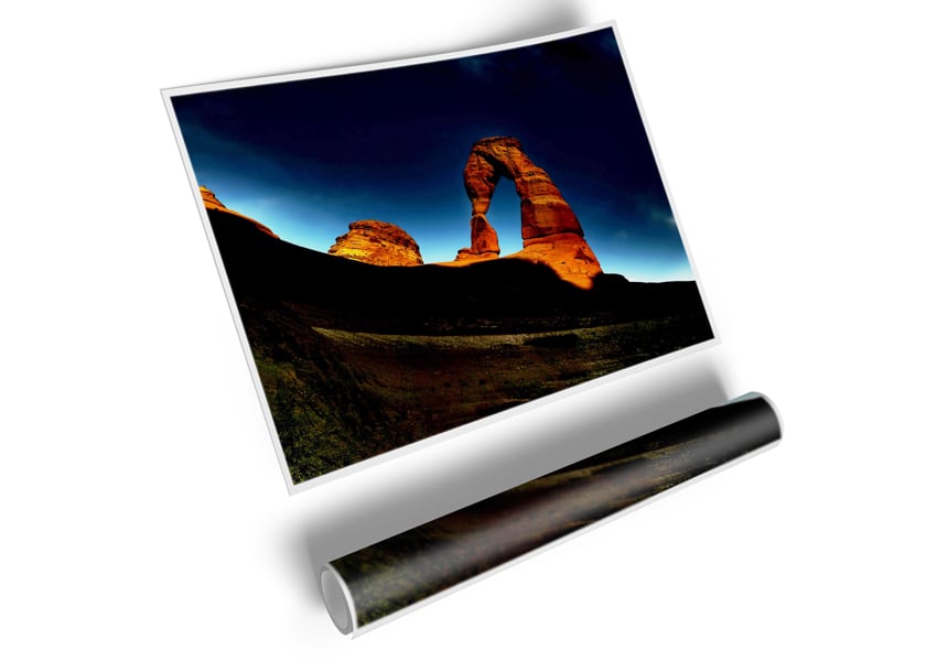 Arch Rock Night poster on high-quality canvas showcasing a beautiful night landscape with stars and moonlight.