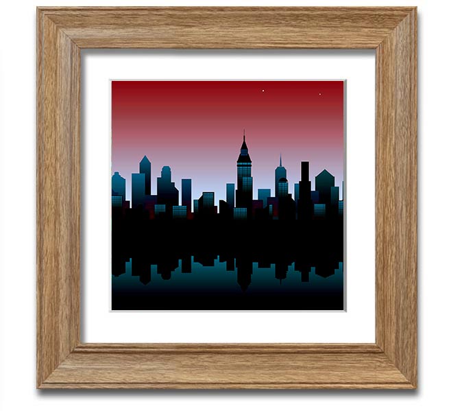 Square framed print of city reflections, handmade in the UK, available in various frame colors.