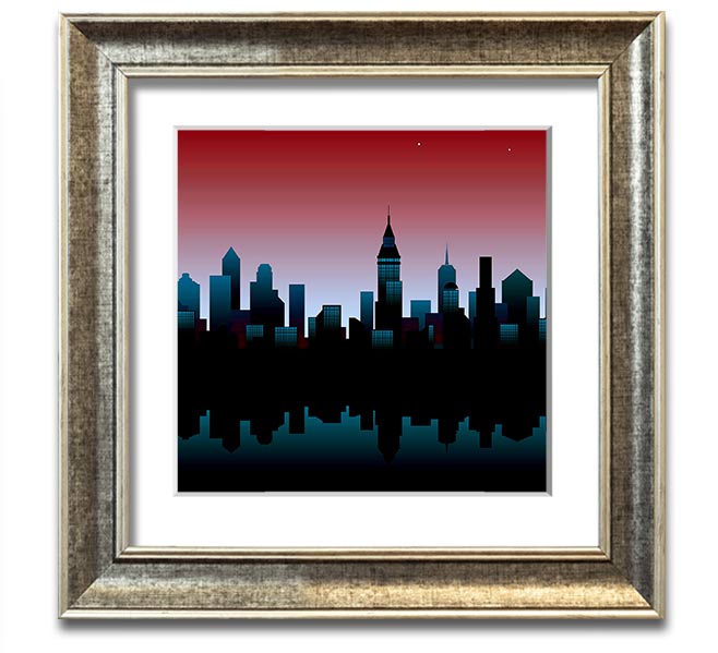 Square framed print of city reflections, handmade in the UK, available in various frame colors.