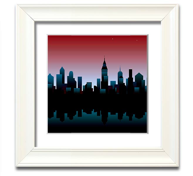 Square framed print of city reflections, handmade in the UK, available in various frame colors.