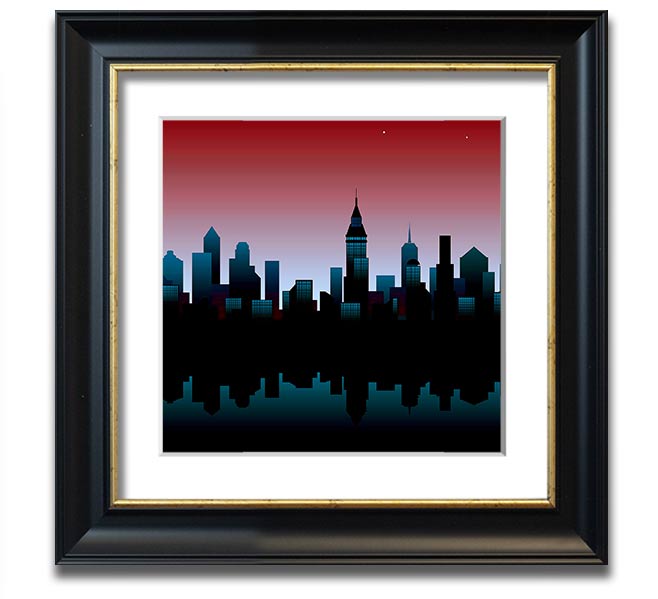 Square framed print of city reflections, handmade in the UK, available in various frame colors.