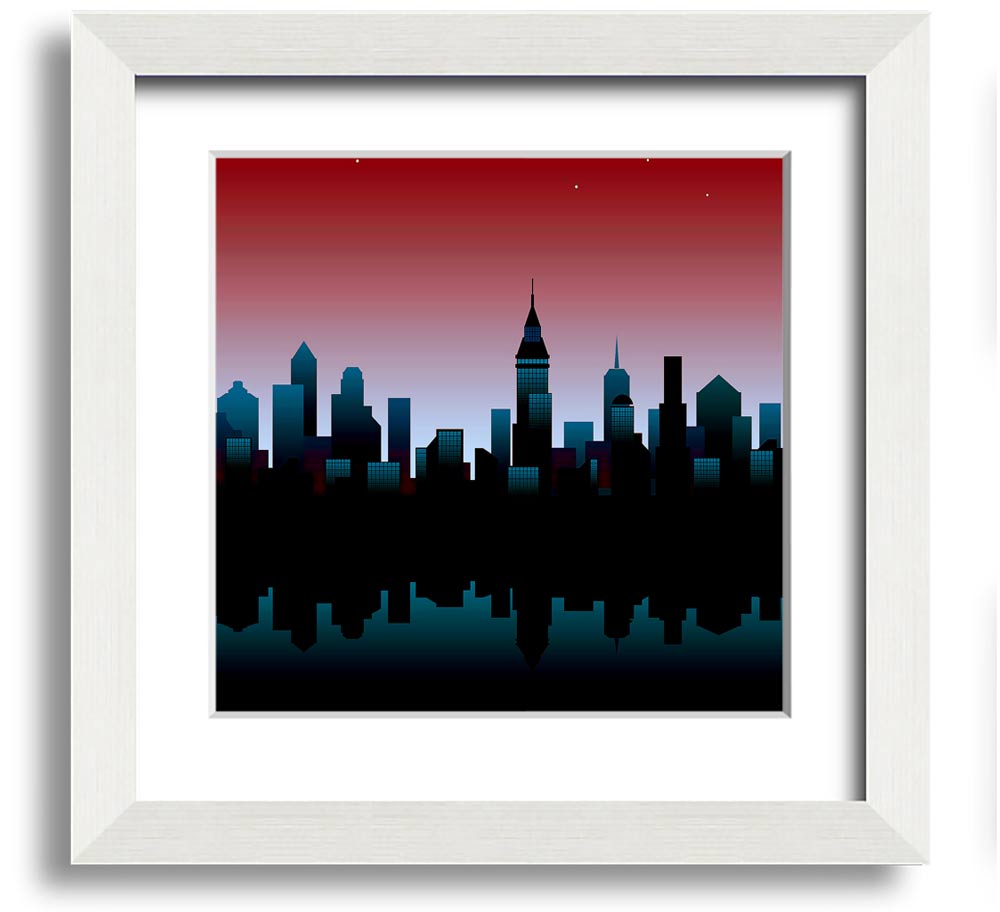 Square framed print of city reflections, handmade in the UK, available in various frame colors.