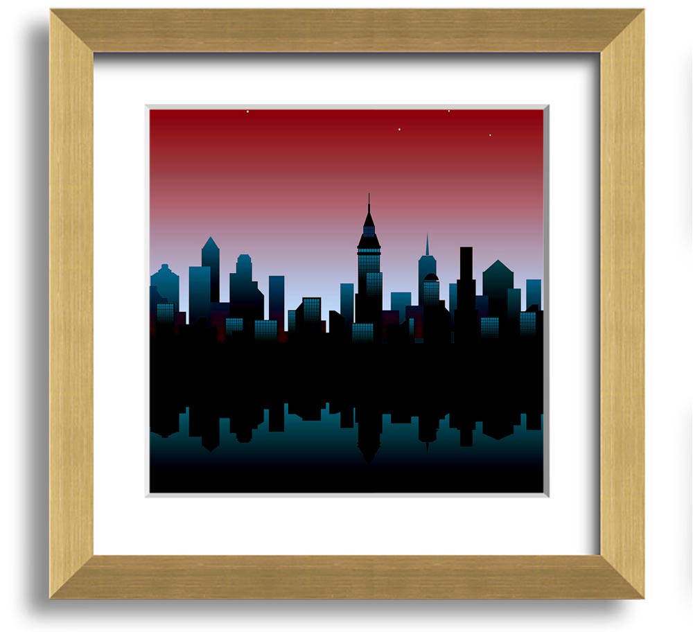 Square framed print of city reflections, handmade in the UK, available in various frame colors.