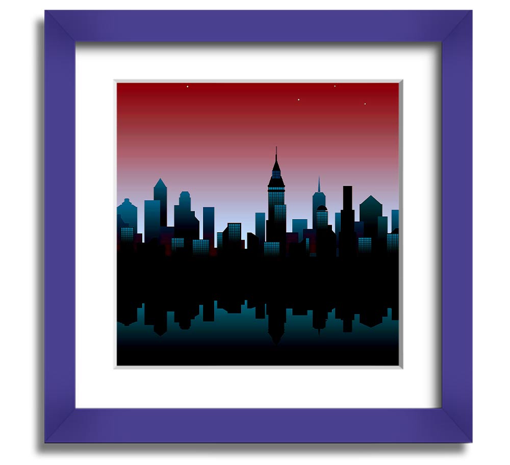 Square framed print of city reflections, handmade in the UK, available in various frame colors.