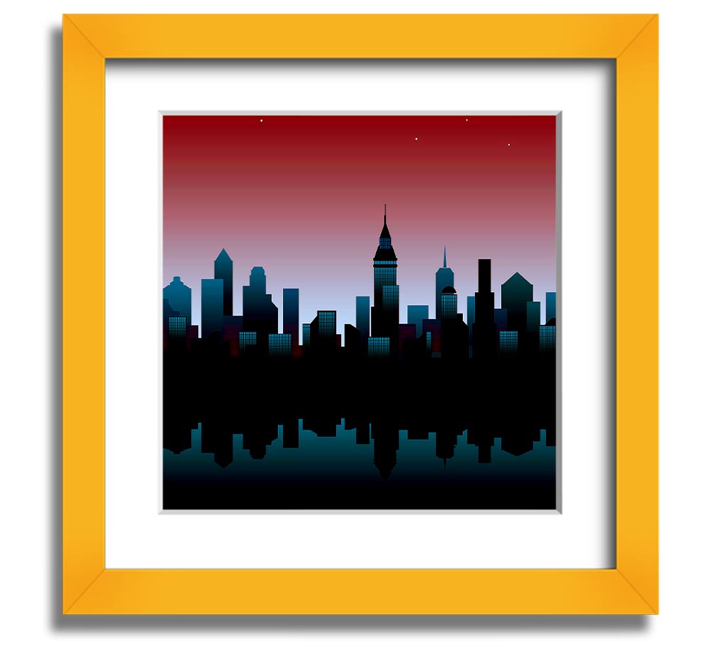 Square framed print of city reflections, handmade in the UK, available in various frame colors.