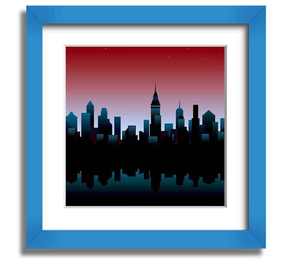 Square framed print of city reflections, handmade in the UK, available in various frame colors.