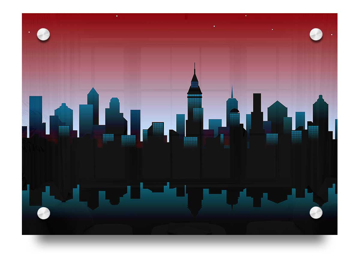 Architects New City Reflections acrylic print showcasing vibrant city reflections on 5mm thick acrylic glass, ready to hang.