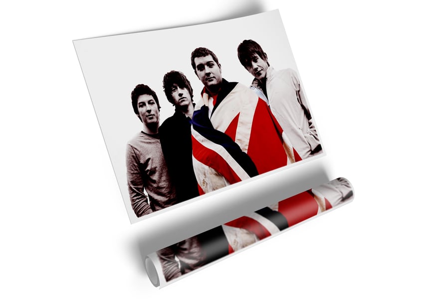 Arctic Monkeys British Flag B n W poster on canvas, featuring a striking black and white design of the British flag.