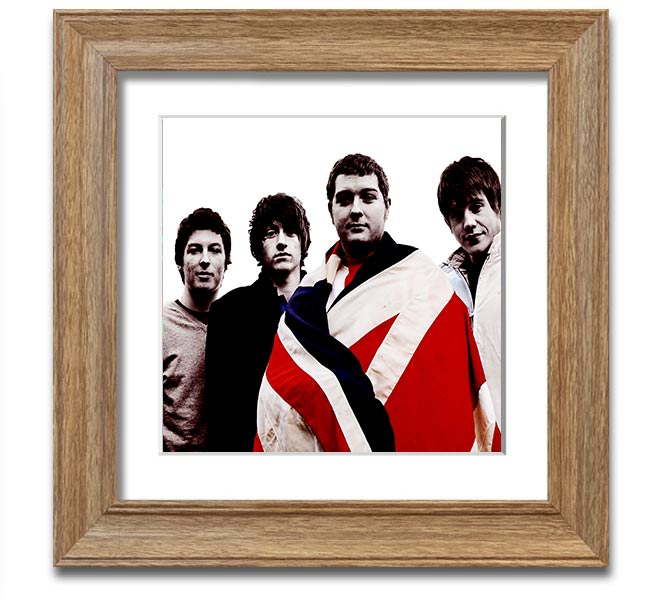 Arctic Monkeys British Flag black and white framed print, showcasing the iconic design in a stylish frame.