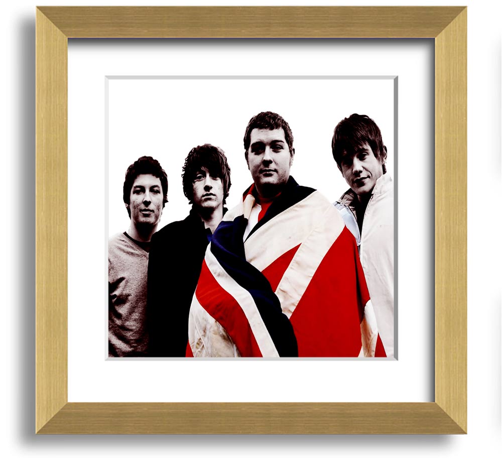 Arctic Monkeys British Flag black and white framed print, showcasing the iconic design in a stylish frame.