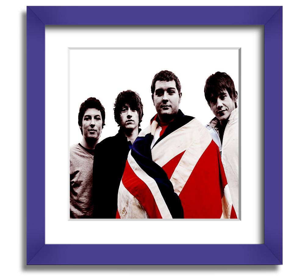 Arctic Monkeys British Flag black and white framed print, showcasing the iconic design in a stylish frame.