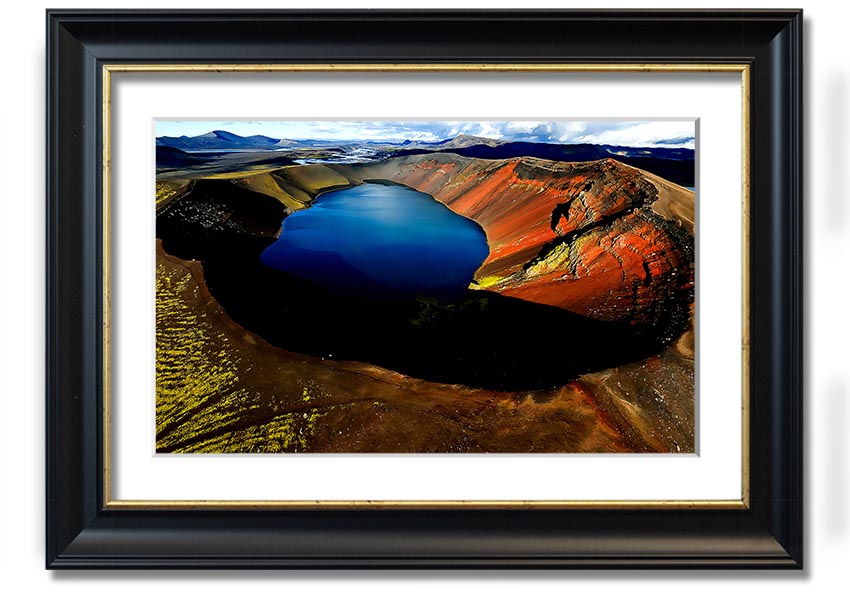 A beautifully framed Arctic Volcanic print showcasing stunning volcanic landscapes, available in various frame colors.