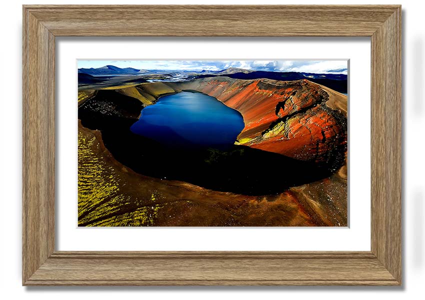 A beautifully framed Arctic Volcanic print showcasing stunning volcanic landscapes, available in various frame colors.