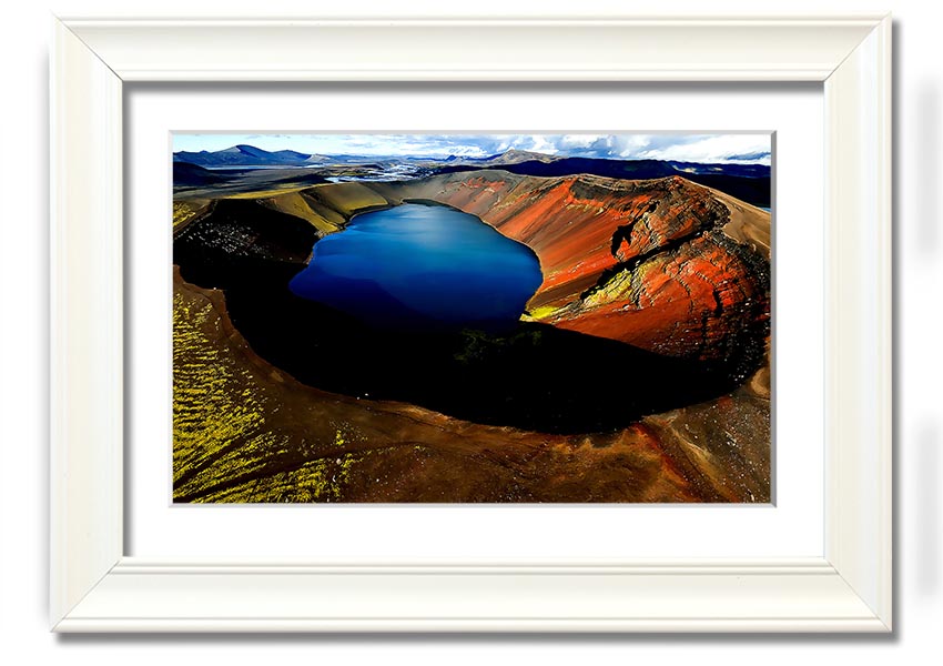A beautifully framed Arctic Volcanic print showcasing stunning volcanic landscapes, available in various frame colors.