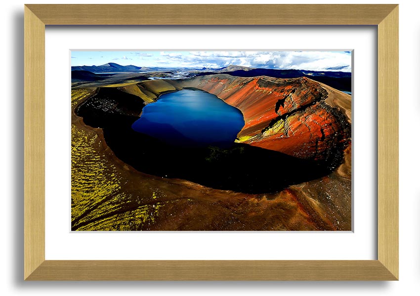 A beautifully framed Arctic Volcanic print showcasing stunning volcanic landscapes, available in various frame colors.