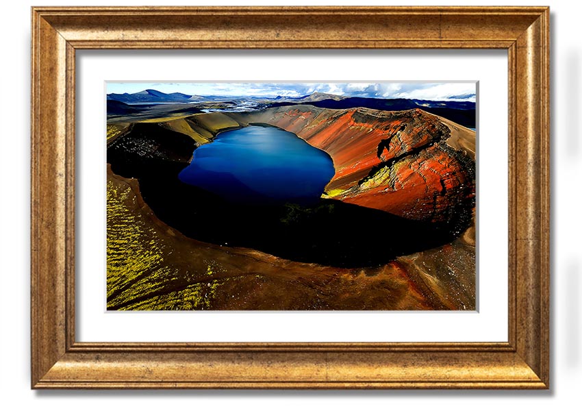 A beautifully framed Arctic Volcanic print showcasing stunning volcanic landscapes, available in various frame colors.