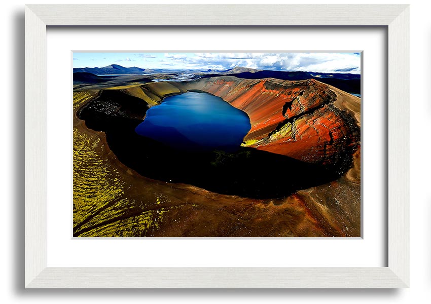 A beautifully framed Arctic Volcanic print showcasing stunning volcanic landscapes, available in various frame colors.