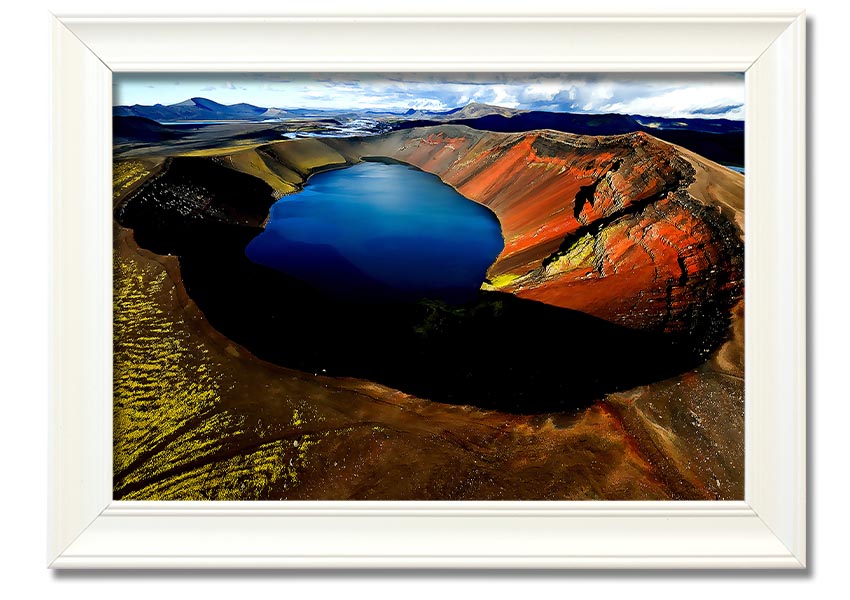 A beautifully framed Arctic Volcanic print showcasing stunning volcanic landscapes, available in various frame colors.