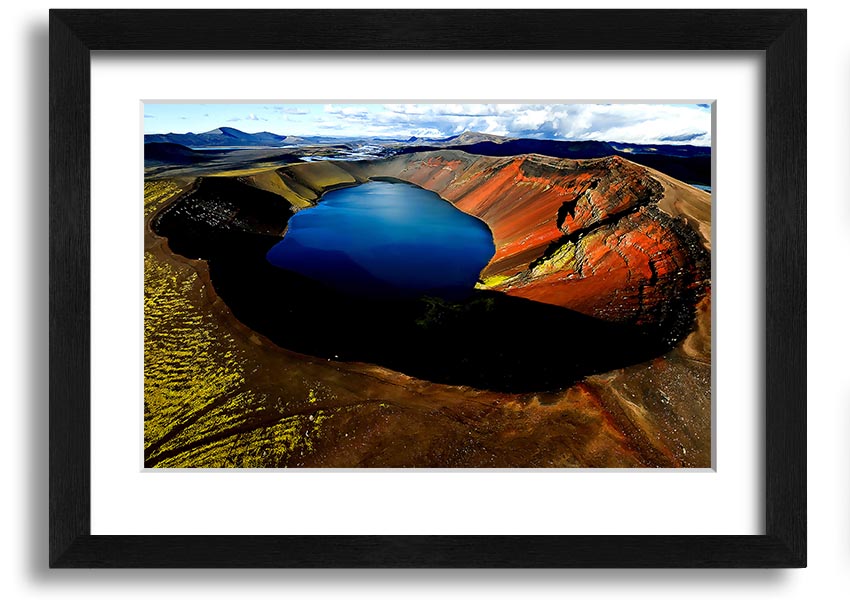 A beautifully framed Arctic Volcanic print showcasing stunning volcanic landscapes, available in various frame colors.