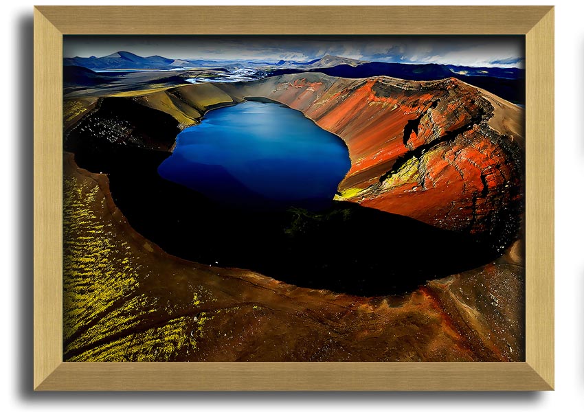 A beautifully framed Arctic Volcanic print showcasing stunning volcanic landscapes, available in various frame colors.