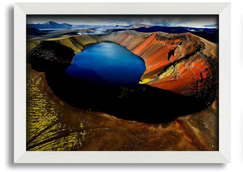 A beautifully framed Arctic Volcanic print showcasing stunning volcanic landscapes, available in various frame colors.