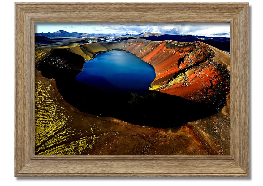 A beautifully framed Arctic Volcanic print showcasing stunning volcanic landscapes, available in various frame colors.