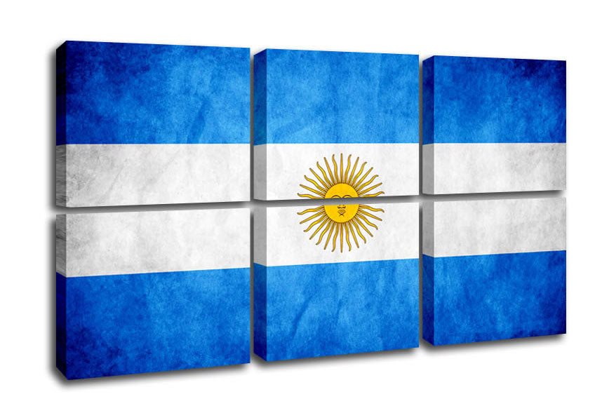 Vibrant Argentina Flag canvas mounted on a sturdy frame, ready to hang.