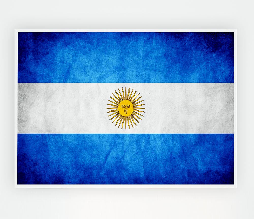 High-quality canvas poster of the Argentina Flag featuring blue and white stripes with the sun emblem.