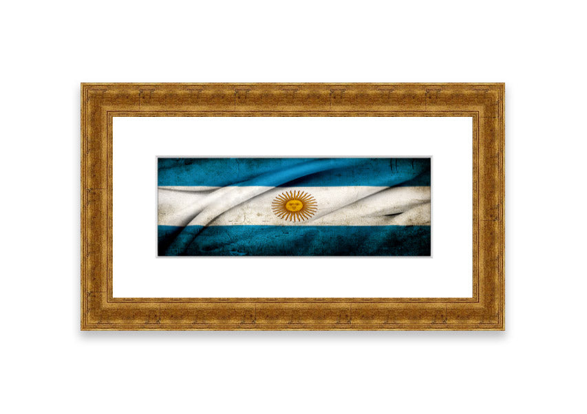 Framed print of the Argentina Sun Flag, showcasing vibrant colors and intricate details, ready to hang on the wall.