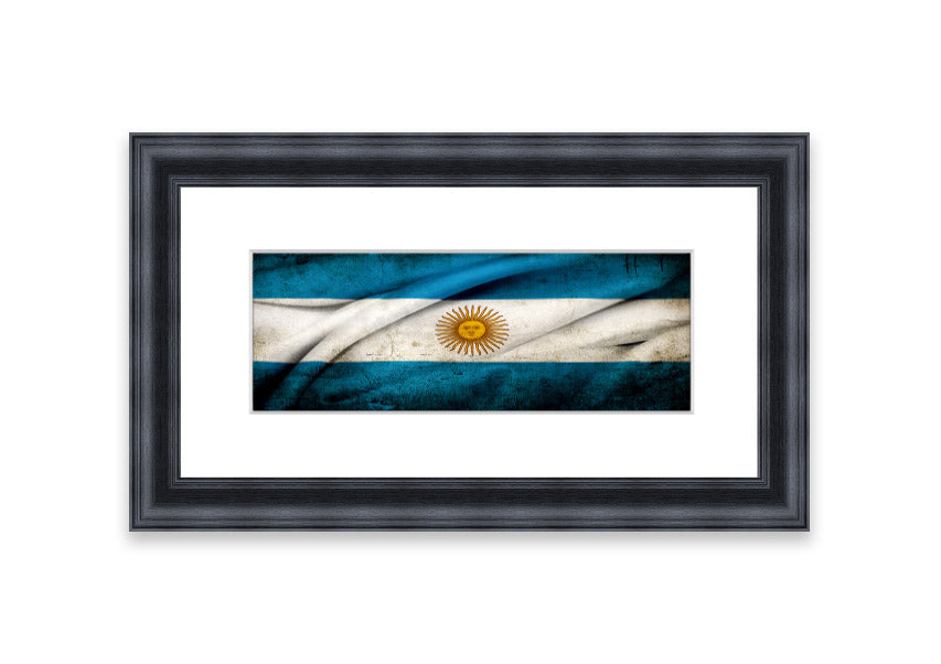 Framed print of the Argentina Sun Flag, showcasing vibrant colors and intricate details, ready to hang on the wall.