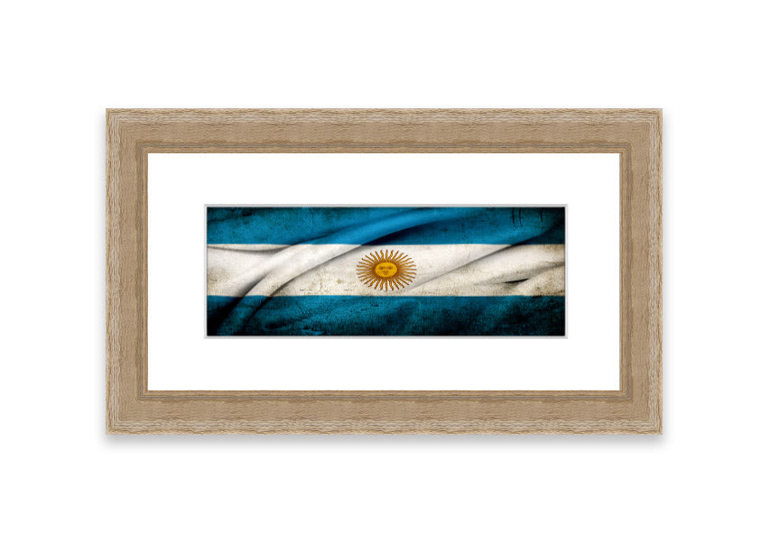 Framed print of the Argentina Sun Flag, showcasing vibrant colors and intricate details, ready to hang on the wall.