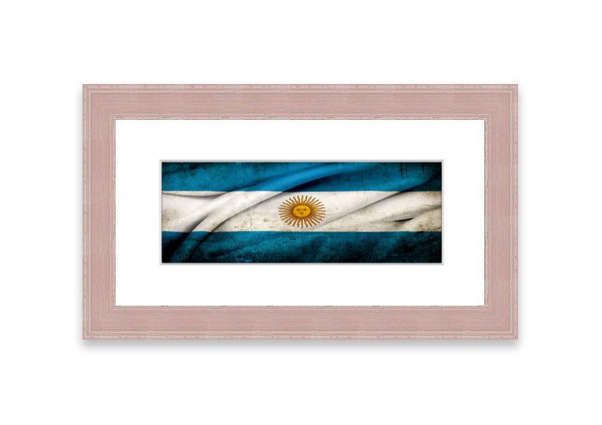Framed print of the Argentina Sun Flag, showcasing vibrant colors and intricate details, ready to hang on the wall.