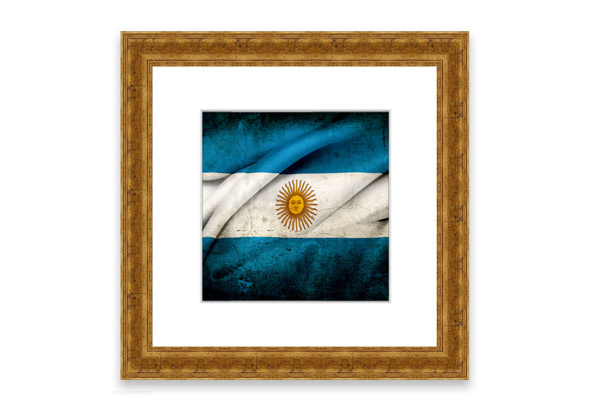 Framed print of the Argentina Sun Flag, showcasing vibrant colors and intricate details, ready to hang on the wall.