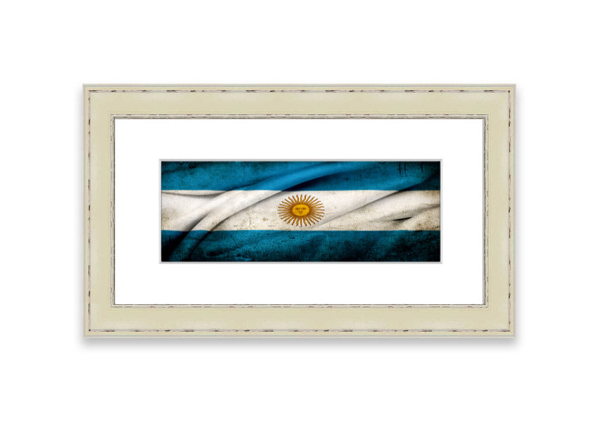 Framed print of the Argentina Sun Flag, showcasing vibrant colors and intricate details, ready to hang on the wall.