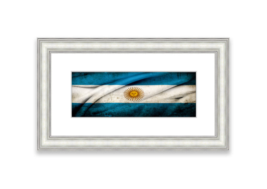 Framed print of the Argentina Sun Flag, showcasing vibrant colors and intricate details, ready to hang on the wall.