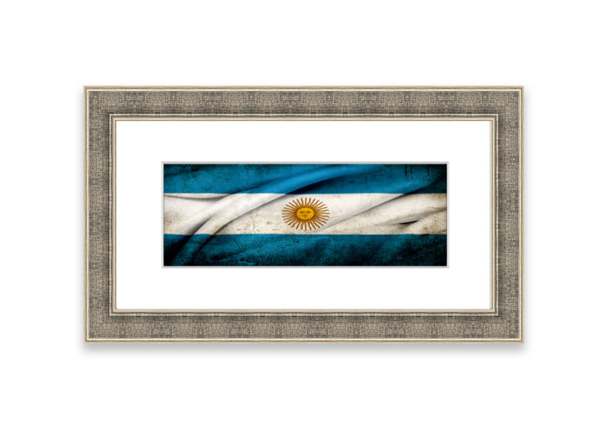 Framed print of the Argentina Sun Flag, showcasing vibrant colors and intricate details, ready to hang on the wall.