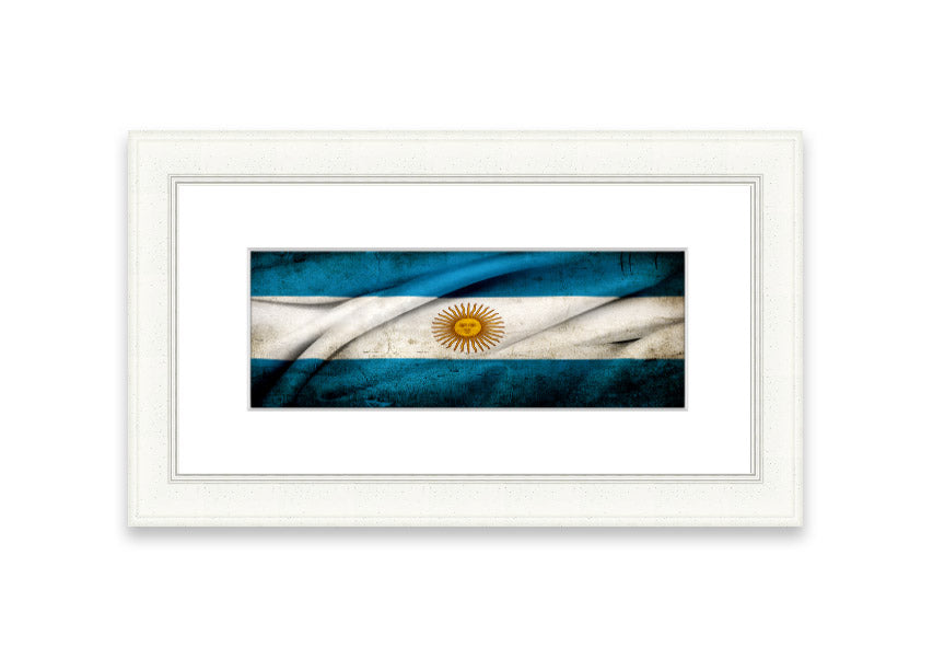 Framed print of the Argentina Sun Flag, showcasing vibrant colors and intricate details, ready to hang on the wall.