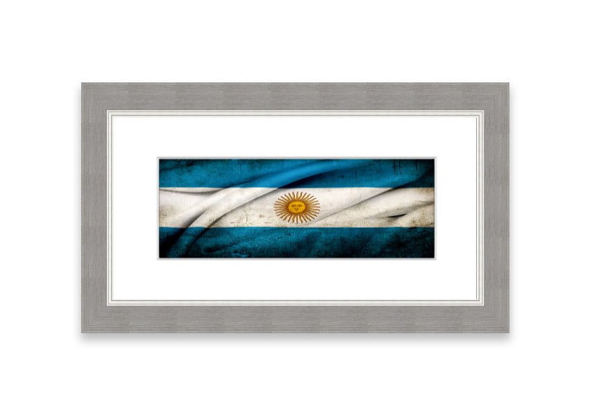 Framed print of the Argentina Sun Flag, showcasing vibrant colors and intricate details, ready to hang on the wall.
