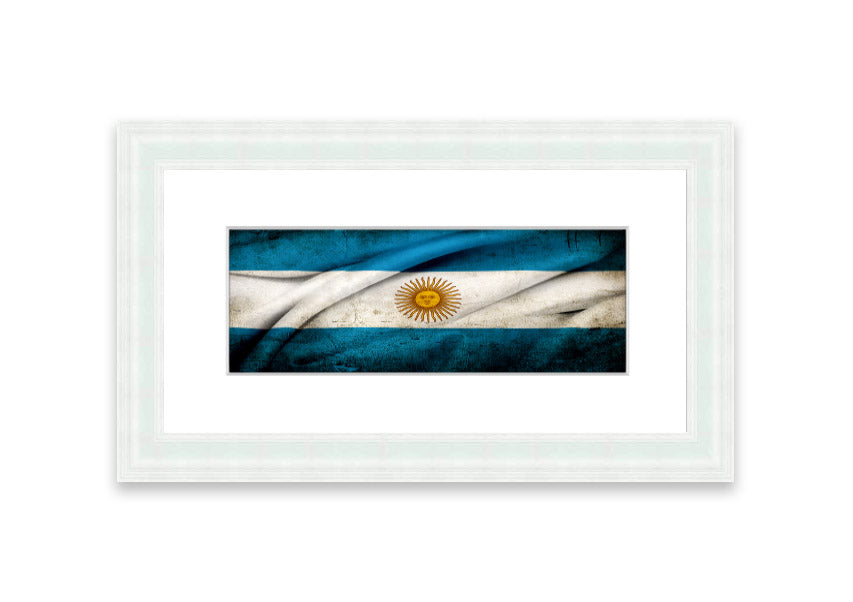 Framed print of the Argentina Sun Flag, showcasing vibrant colors and intricate details, ready to hang on the wall.