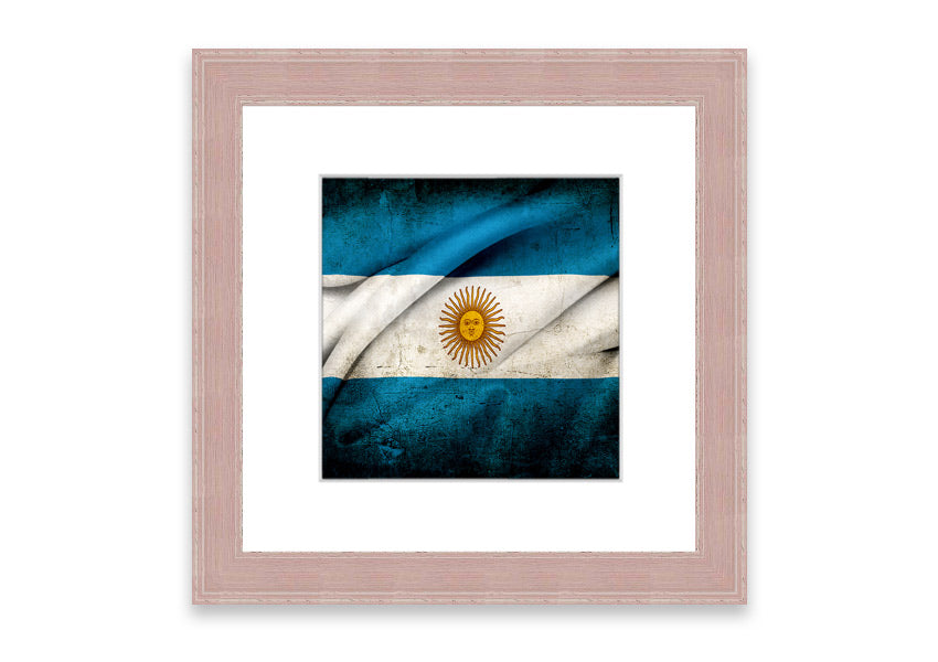 Framed print of the Argentina Sun Flag, showcasing vibrant colors and intricate details, ready to hang on the wall.