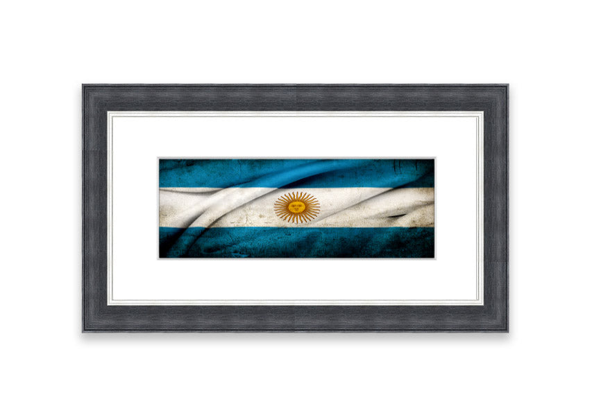Framed print of the Argentina Sun Flag, showcasing vibrant colors and intricate details, ready to hang on the wall.