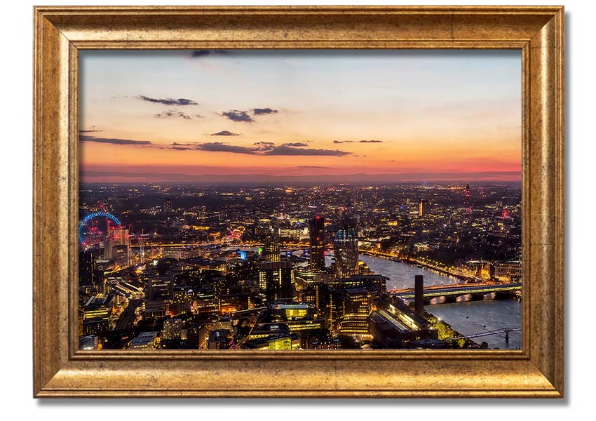 Ariel Twilight View framed print showcasing serene twilight colors, elegantly framed and ready to hang.