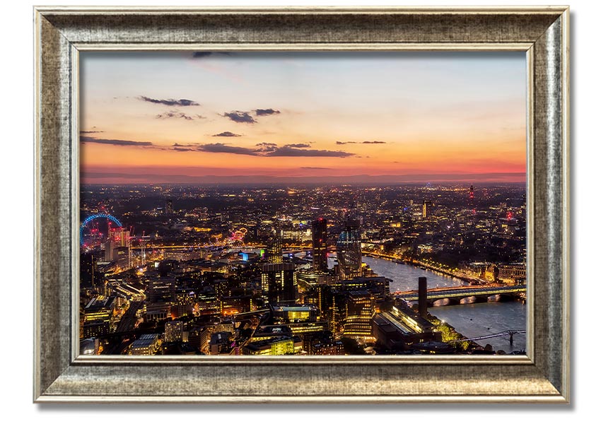 Ariel Twilight View framed print showcasing serene twilight colors, elegantly framed and ready to hang.