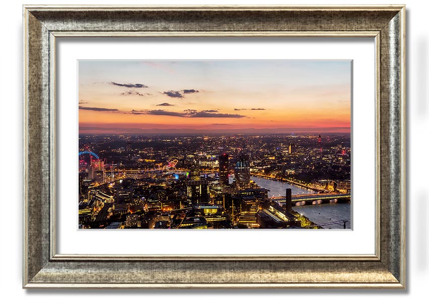Ariel Twilight View framed print showcasing serene twilight colors, elegantly framed and ready to hang.