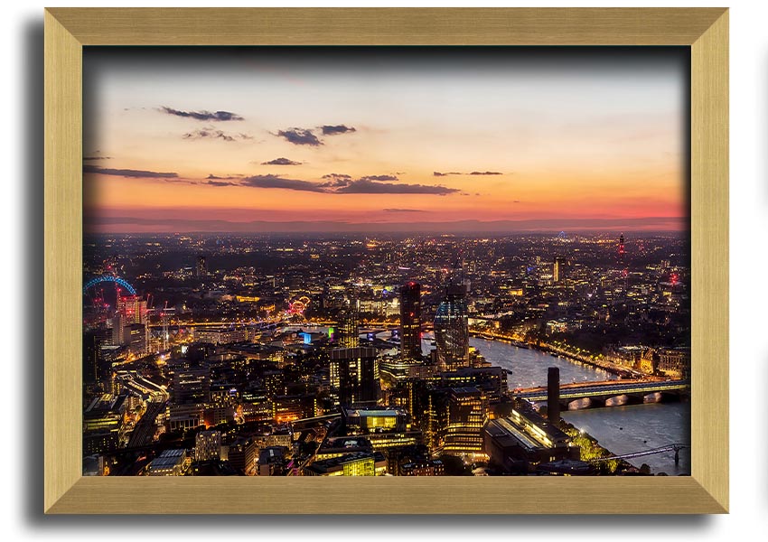 Ariel Twilight View framed print showcasing serene twilight colors, elegantly framed and ready to hang.