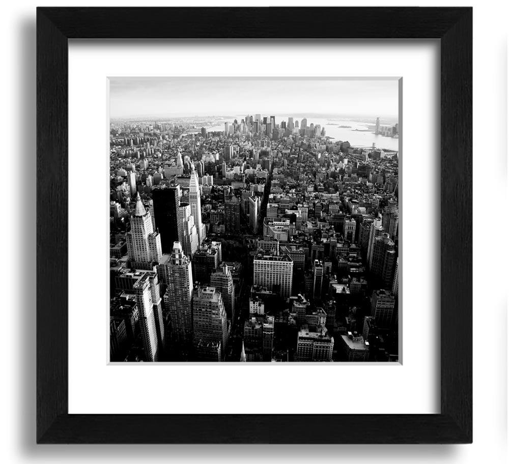 Aerial view of Chicago in black and white, framed elegantly, showcasing the city's skyline and architecture.