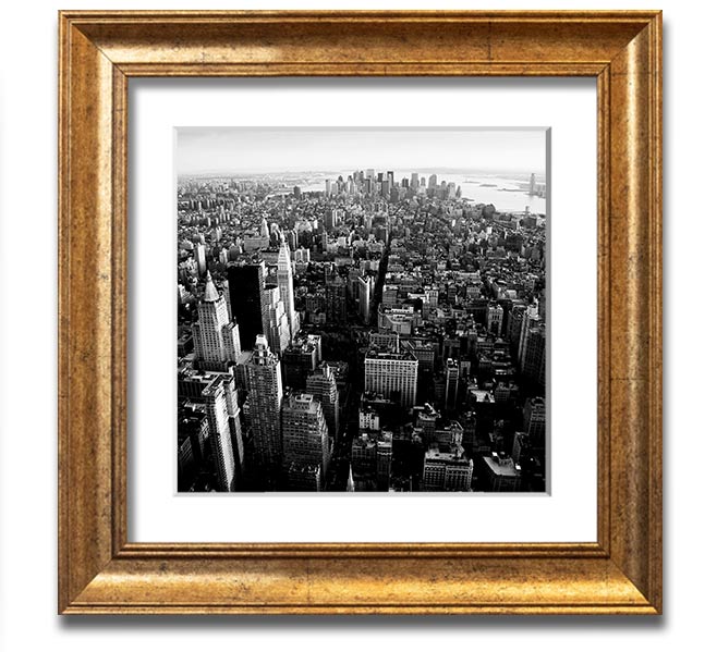 Aerial view of Chicago in black and white, framed elegantly, showcasing the city's skyline and architecture.